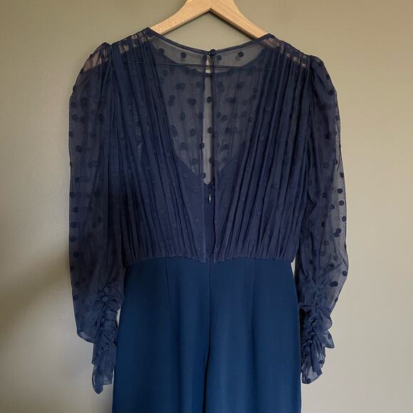 Saloni Bernadette Jumpsuit in Navy Blue Size 2 Sheer Embroidered Dot Chic Sexy - Picture 13 of 16